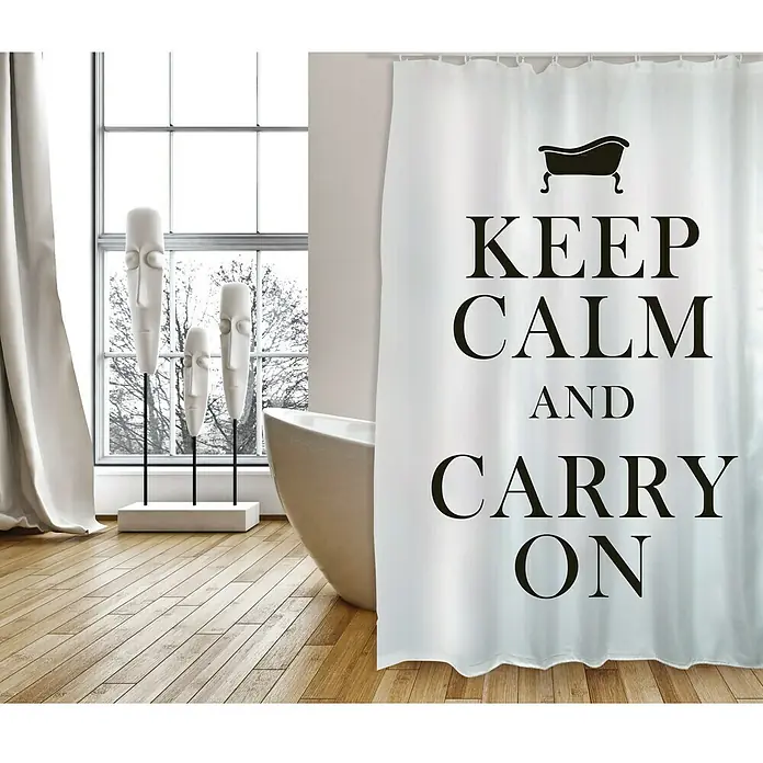 Venus Cortina de baño textil Keep Calm - An x Al: 180 x 200 cm, Negro/blanco - Foto ambiente