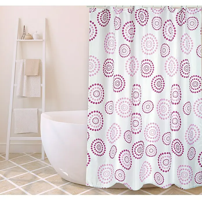 Venus Cortina de baño textil Dots - An x Al: 180 x 200 cm, Lila, Blanco - Foto ambiente
