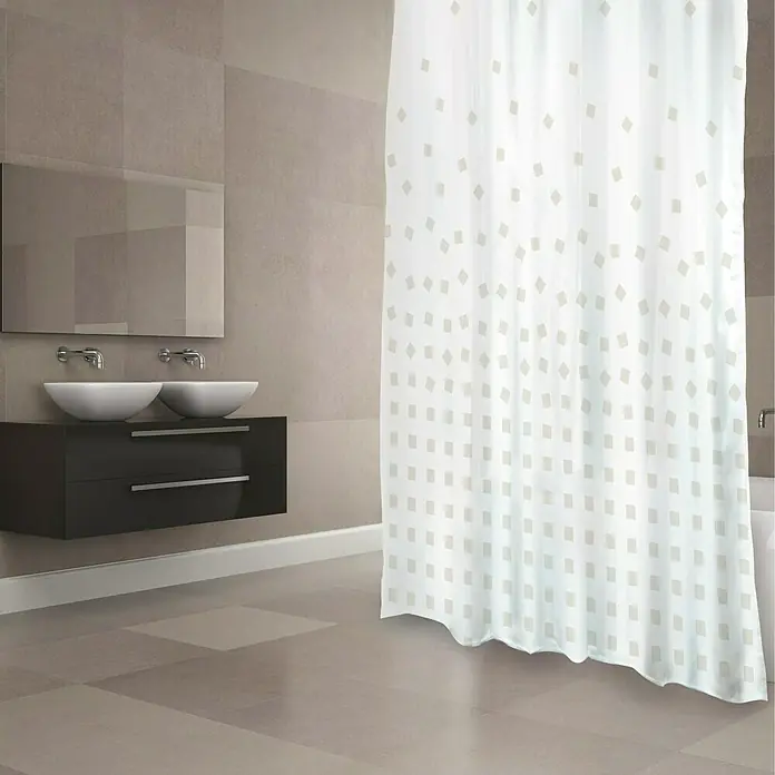 Venus Cortina de baño textil Thika - An x Al: 180 x 200 cm, Blanco, Gris - Foto ambiente