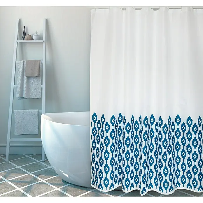 Venus Cortina de baño textil Ikat - An x Al: 180 x 200 cm, Azul/Blanco - Foto ambiente
