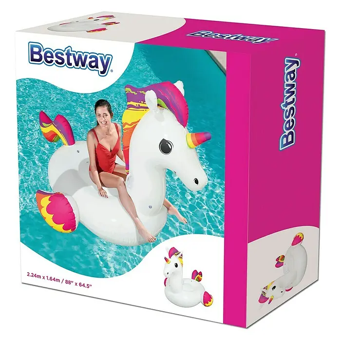 Bestway Badetier Einhorn Rider - L x B x H: 233 x 156 x 136,5 cm - Diagonale Ansicht