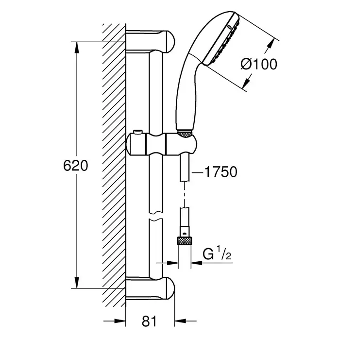 Grohe Brausegarnitur Tempesta 100 - Lochabstand: 62 cm, Art Strahl: Rain, Jetstrahl, Chrom, Anzahl Strahlarten: 2 Stk.