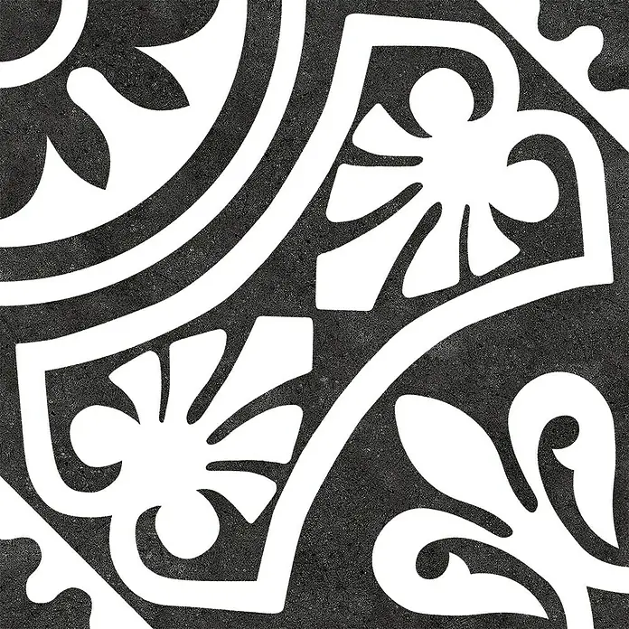 Feinsteinzeugfliese Vintage Tiena - 25 x 25 cm, Schwarz/Weiß, Matt - Vorderansicht