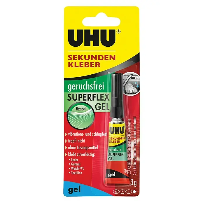 UHU Sekundenkleber Superflex - 3 g, Farblos/Transparent, Tube - Vorderansicht
