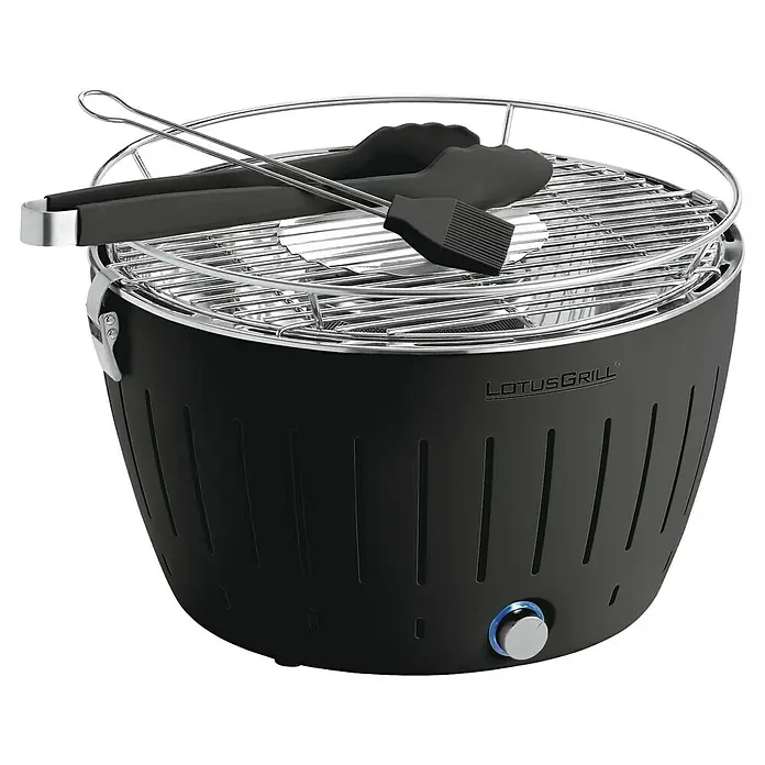 LotusGrill Barbacoa de carbón con poco humo - Negro, Superficie parrilla: Ø 34 cm