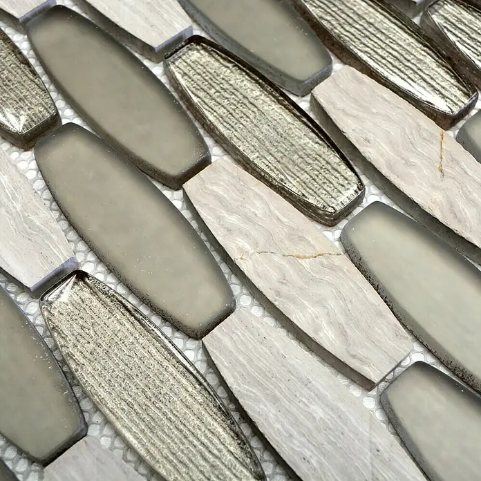 Mosaikfliese Bootsform XCM BM59 - 30,5 x 29,5 cm, Weiß/Grau, Glänzend - Detailaufnahme