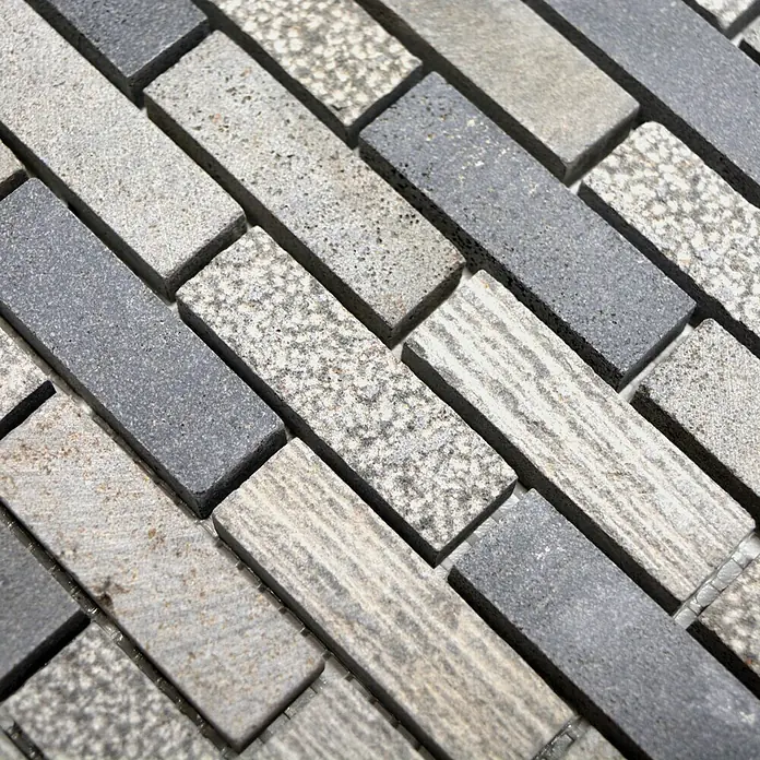 Mosaikfliese Brick Carving Mix XNC B49 - 30,5 x 30,5 cm, Grau, Matt - Detailaufnahme