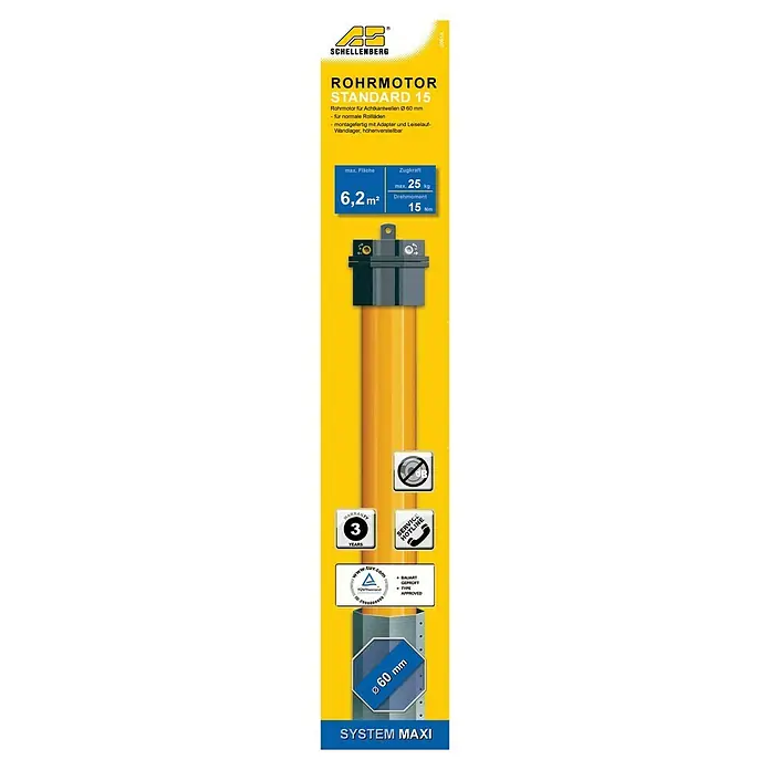 Schellenberg Rohrmotor Maxi Standard 15 - Max. Rollladenfläche: 6,2 m² bei Kunststoffrollläden, Einbaulänge: 500 mm, Zugkraft: 25 kg
