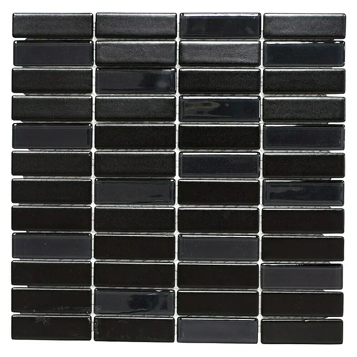 Mosaikfliese Stäbchen Mix ST 355 - 29,7 x 29 cm, Schwarz, Glänzend - Ansicht von oben