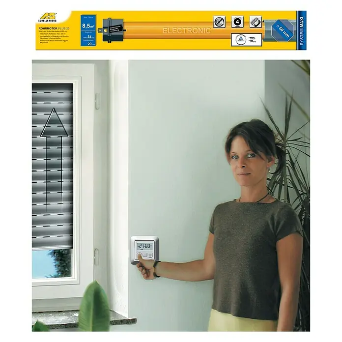Schellenberg Rohrmotor Maxi Plus 20 - Max. Rollladenfläche: 8,5 m² bei Kunststoffrollläden, Einbaulänge: 555 mm, Zugkraft: 34 kg - Anwendungsbeispiel