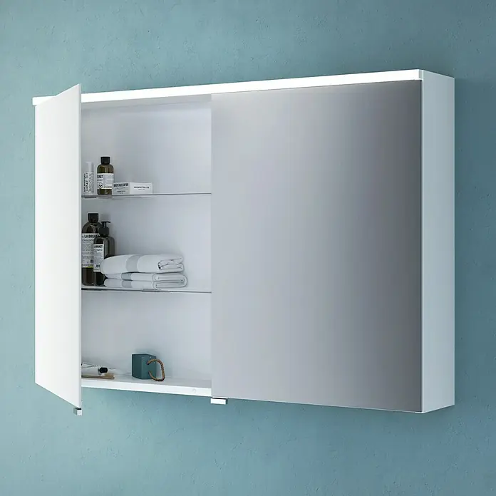 Camargue LED-Spiegelschrank Cube/Loft - B x H: 90 x 62 cm, Mit Beleuchtung, MDF, Weiß - Rechte Seitenansicht