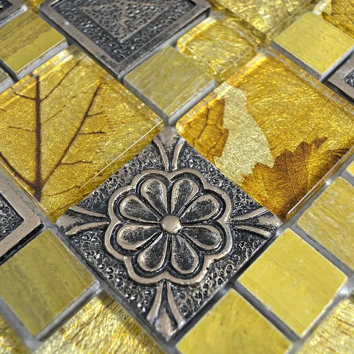 Mosaikfliese Crystal Mix XCM NIKO90 - 30 x 30 cm, Gold, Glänzend - Detailaufnahme