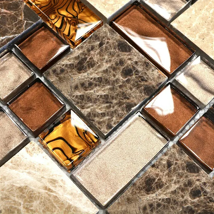 Mosaikfliese Crystal Mix XCM MC679 - 30 x 30 cm, Beige/Braun, Glänzend - Detailaufnahme