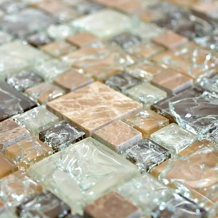 Mosaikfliese Crystal Mix XIC K1453 - 30,5 x 30,5 cm, Braun/Beige, Glänzend - Detailaufnahme