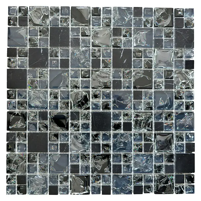 Mosaikfliese Crystal Mix XIC K1428 - 30,5 x 30,5 cm, Schwarz, Glänzend - Ansicht von oben