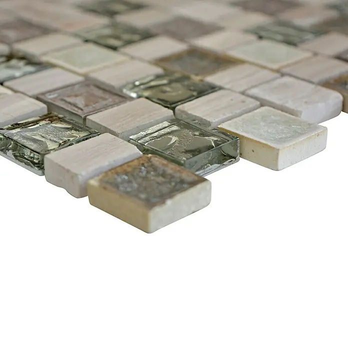 Mosaikfliese Multiformat Crystal Mix XNM DF1 - 29,8 x 30,4 cm, Grau/Weiß, Glänzend - Detailaufnahme
