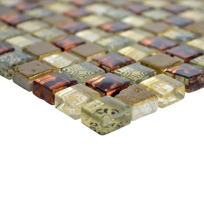 Mosaikfliese Quadrat Crystal Mix XCM M700 - 30 x 30 cm, Beige, Glänzend - Detailaufnahme