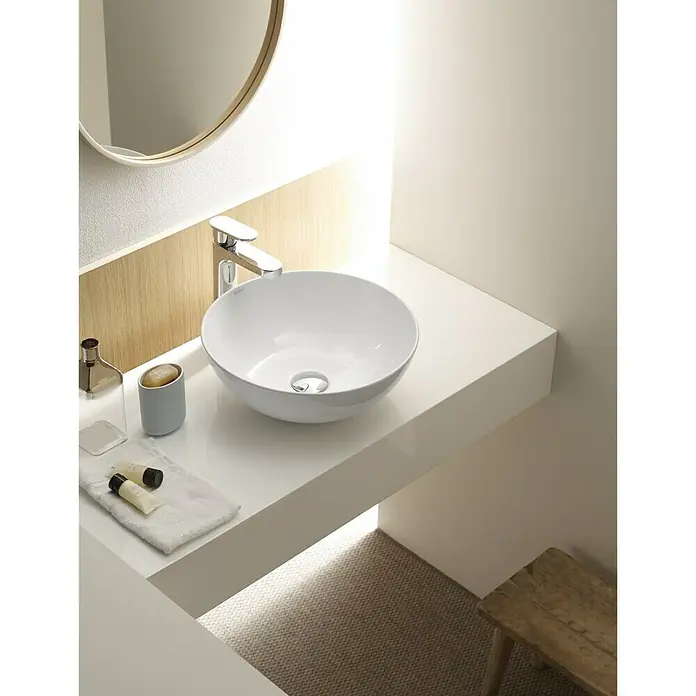 Lavabo redondo New Lys - Diámetro: 40 cm, Blanco - Foto ambiente