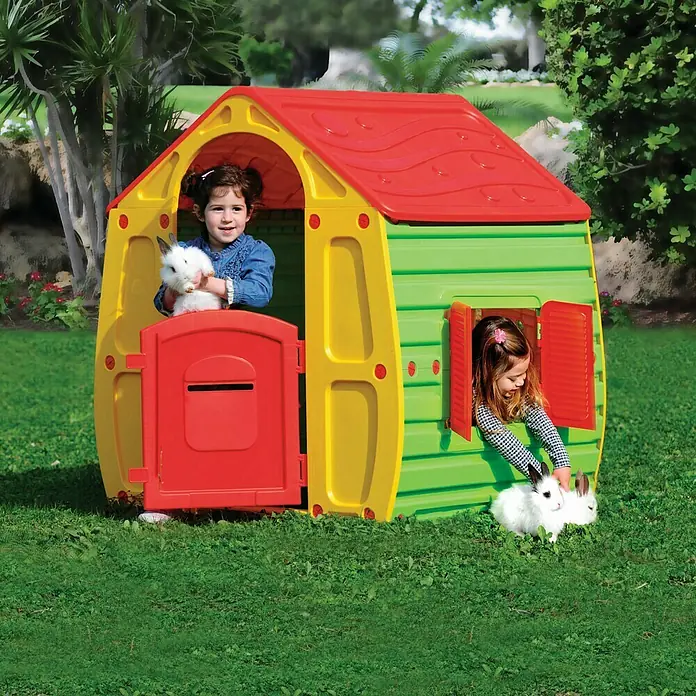 Caseta infantil Magic - 102 x 90 x 109 cm, Verde manzana, Rojo/Amarillo - Producto en uso