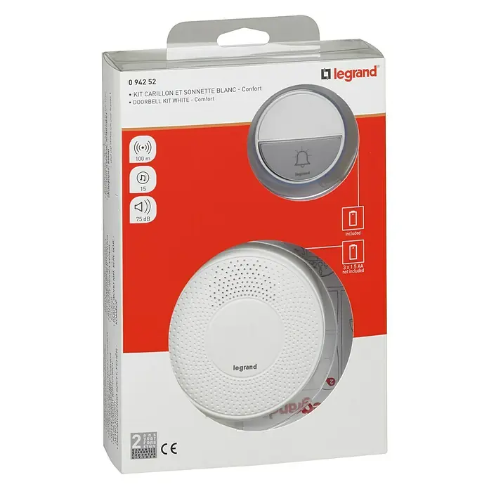 Legrand Juego de timbre inalámbrico Confort - 100 m, IP44, 80 dB, Plástico