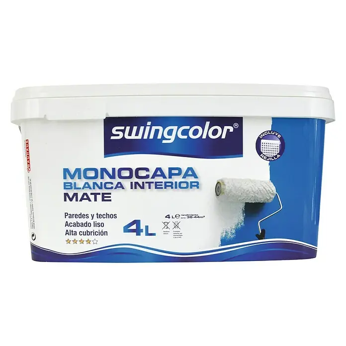swingcolor Pintura para paredes monocapa - Blanco, 4 l, Mate - Vista frontal