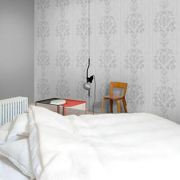Papel pintado Damasco - Gris, 10,05 x 0,53 m - Foto ambiente
