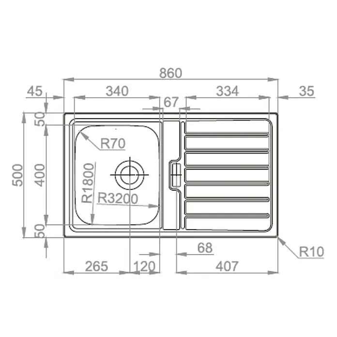 Rodi Fregadero encastrable Urban 86B - 50 x 86 cm, Acero inoxidable, Cromo