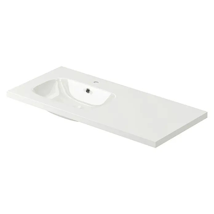 Lavabo Tritón - 91 x 46 cm, Orificios para grifo: Medio, Con desbordamiento, Blanco - Vista angular