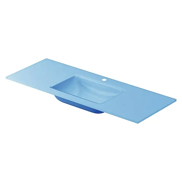 Lavabo Cristal - 121 x 46 cm, Orificios para grifo: Medio, Azul claro - Vista angular