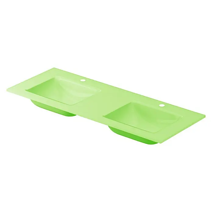 Lavabo doble Cristal - 121 x 46 cm, Orificios para grifo: Medio, Verde, Vidrio - Vista angular