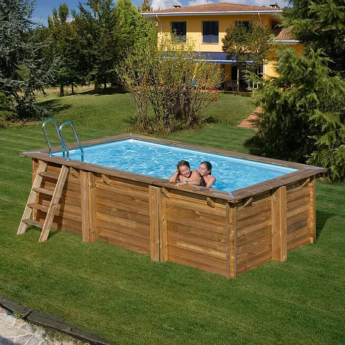 Gre Piscina de madera Marbella 2 - 420 x 270 x 117 cm, 10.000 l, Natural - Producto en uso