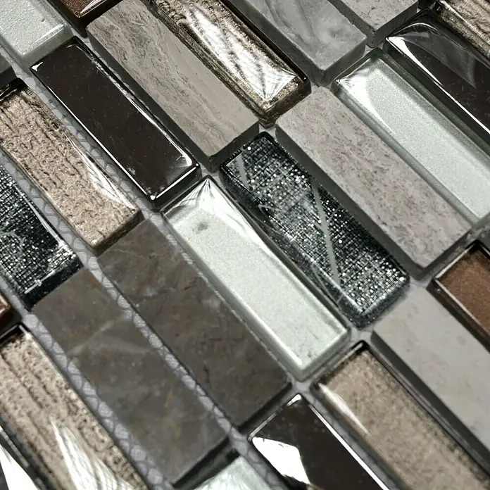 Mosaikfliese Rechteck Crystal Mix XCM SM68 - 29,8 x 30,4 cm, Beige/Braun, Glänzend - Detailaufnahme