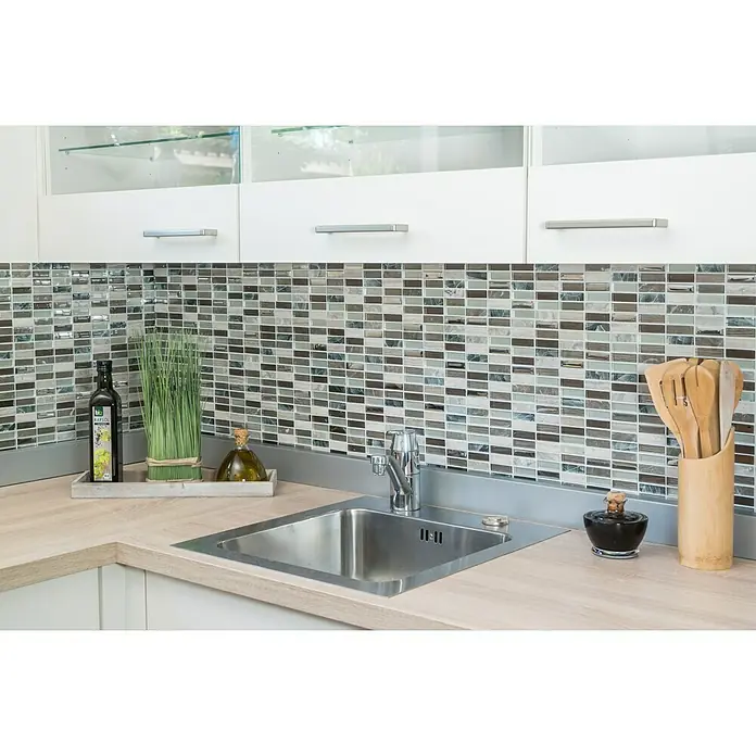 Mosaikfliese Rechteck Crystal Mix XCM SM68 - 29,8 x 30,4 cm, Beige/Braun, Glänzend - Stimmungsaufnahme