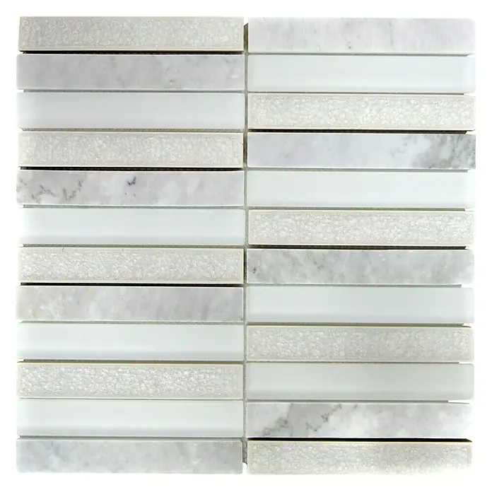 Mosaikfliese Rechteck Crystal Mix ICE 150 - 29,8 x 29,8 cm, Weiß, Glänzend - Draufsicht