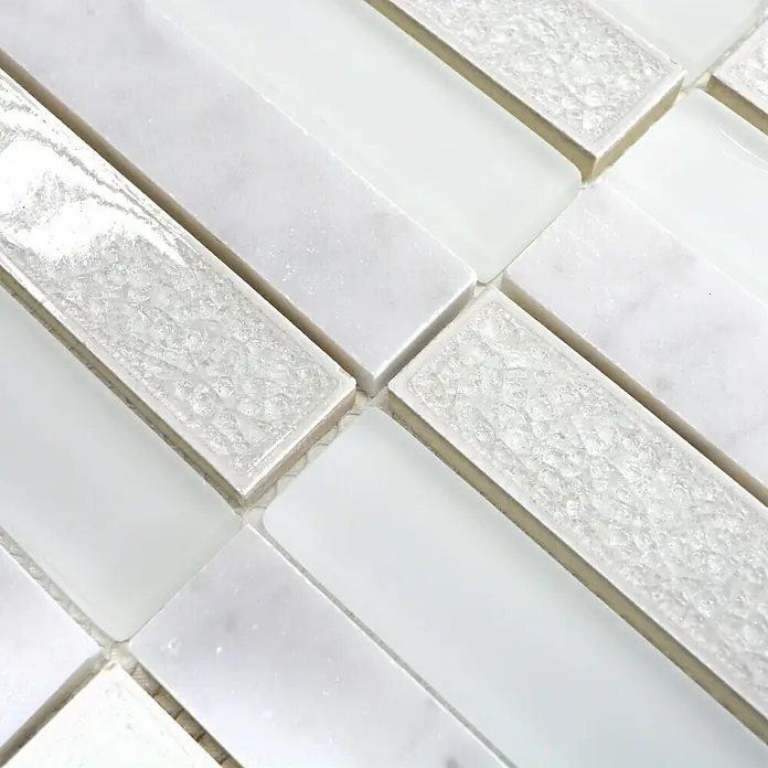 Mosaikfliese Rechteck Crystal Mix ICE 150 - 29,8 x 29,8 cm, Weiß, Glänzend - Detailaufnahme