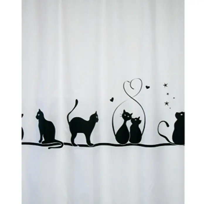 Venus Cortina de baño textil Cat - An x Al: 180 x 200 cm, Negro/blanco