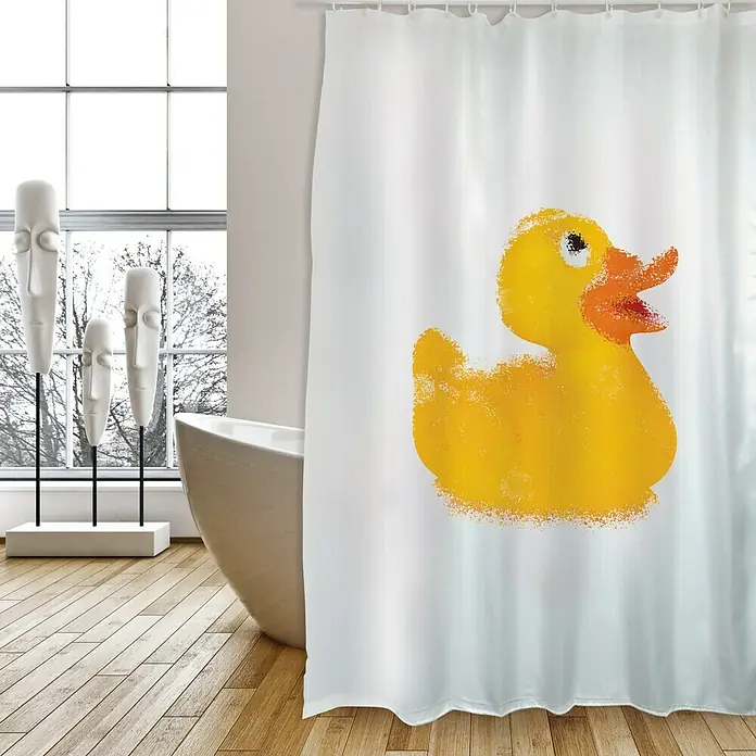 Venus Cortina de baño textil Mr. Duck - An x Al: 180 x 200 cm, Blanco, Amarillo