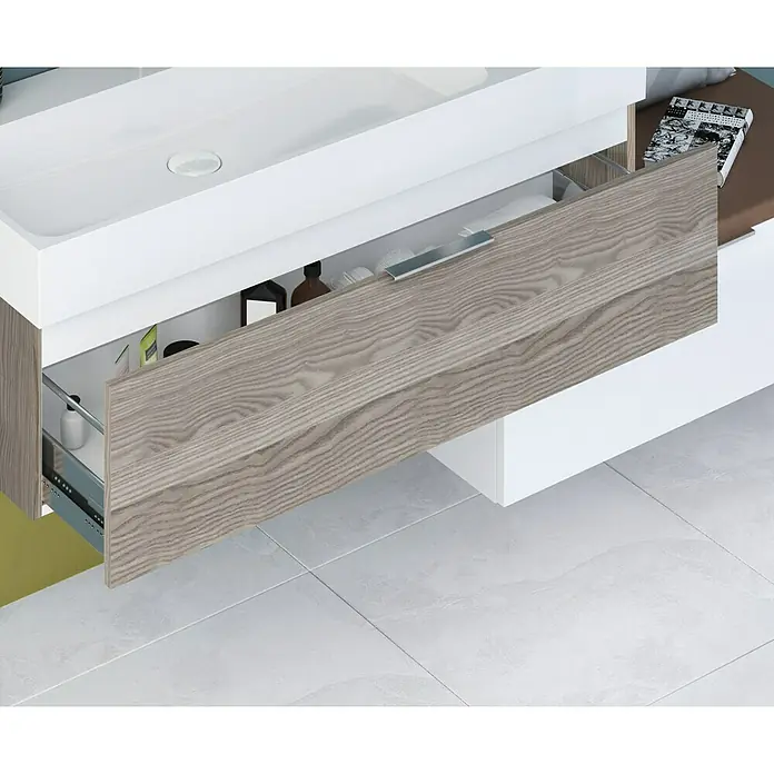 Camargue Cube Waschtischunterschrank - 120 x 48 x 30 cm, Eiche Cordoba, Matt - Anwendungsbeispiel