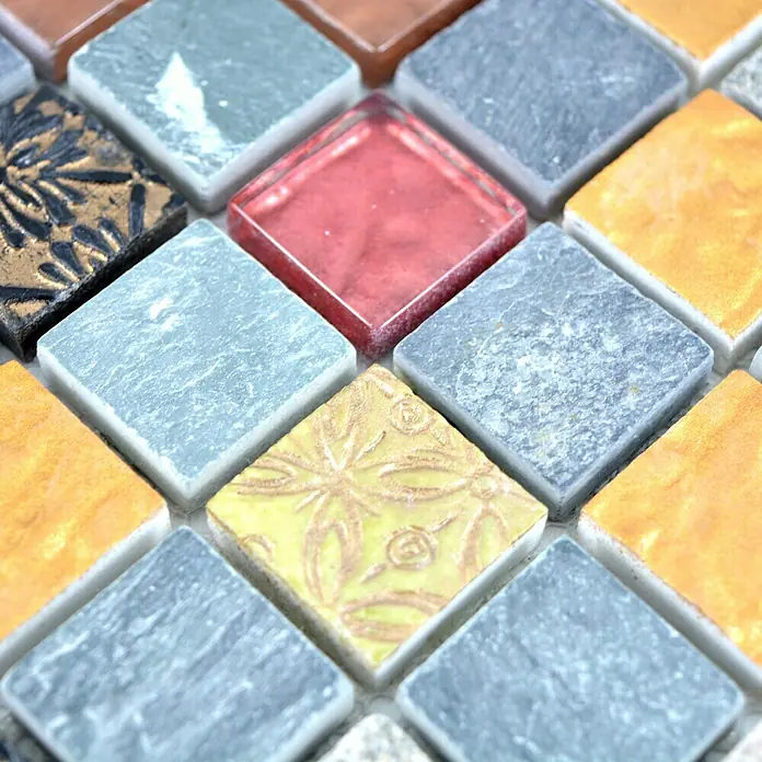 Mosaikfliese Quadrat Crystal Mix XCM CR47 - 30 x 30 cm, Grau/Schwarz, Glänzend - Detailaufnahme