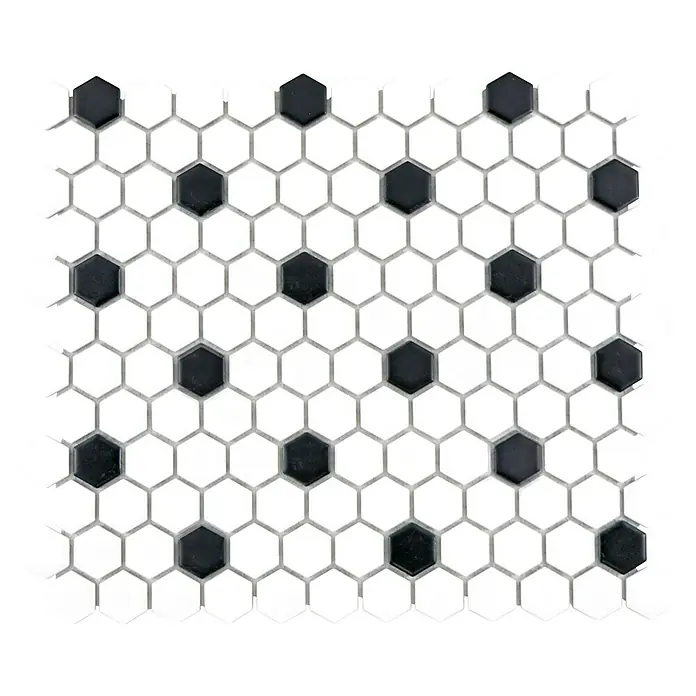 Mosaikfliese Hexagon Mix HX 040 - 26 x 30 cm, Weiß/Schwarz, Matt - Ansicht von oben