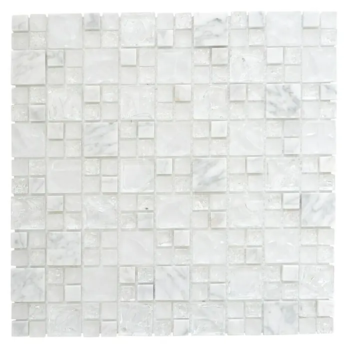 Mosaikfliese Crystal Mix XIC K1411 - 30,5 x 30,5 cm, Weiß/Grau, Glänzend - Ansicht von oben