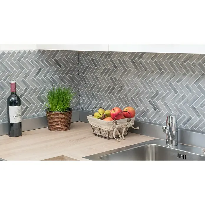 Mosaikfliese Fischgrät HB SO 32 - 31,8 x 27,1 cm, Grau, Matt - Stimmungsaufnahme