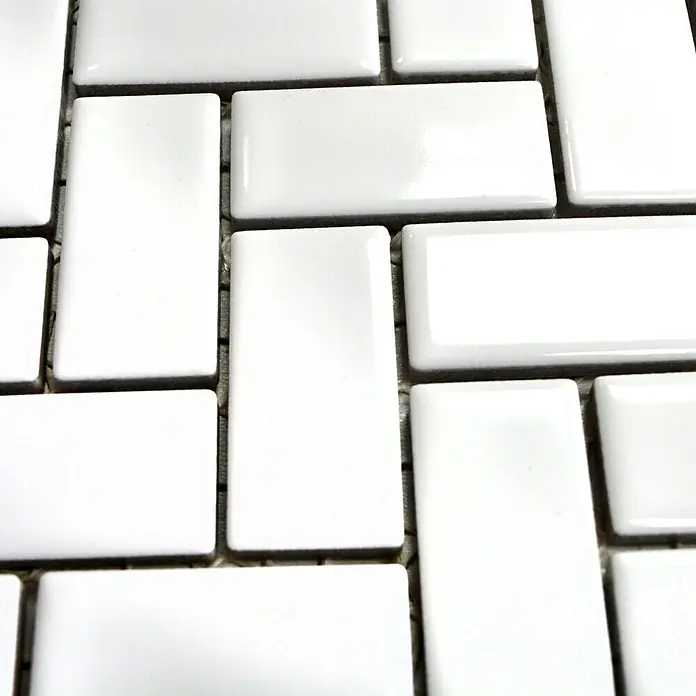 Mosaikfliese Fischgrät CHB 5WG - 29,8 x 29,8 cm, Weiß, Glänzend - Detailaufnahme