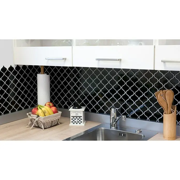 Mosaikfliese Florentiner Uni CLP 2BG - 29,3 x 24,5 cm, Schwarz, Glänzend - Stimmungsaufnahme