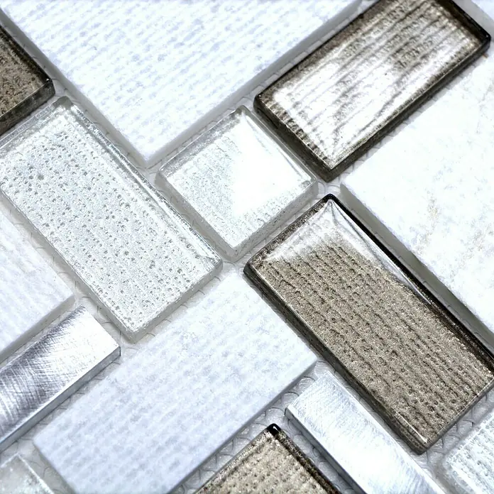 Mosaikfliese Crystal Mix XCM FK01 - 30 x 30 cm, Weiß/Beige, Glänzend - Detailaufnahme