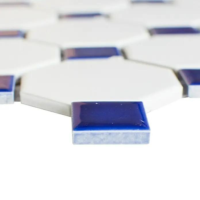 Mosaikfliese Octagon OCTA G464 - 29,5 x 29,5 cm, Blau/Weiß, Matt - Detailaufnahme