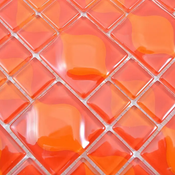 Mosaikfliese Quadrat WAVY 25 - 30 x 30 cm, Rot, Glänzend - Detailaufnahme