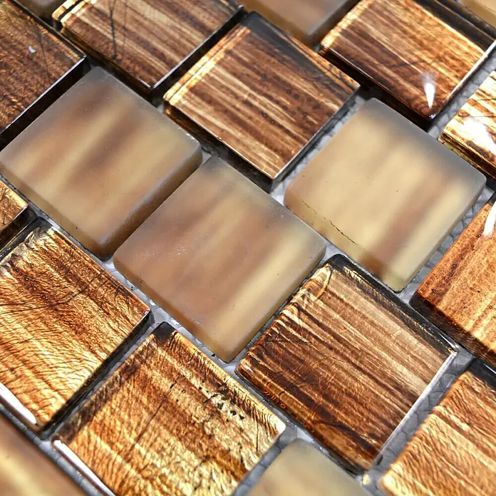Mosaikfliese Quadrat Crystal Struktur XCM CF85 - 28,6 x 31,8 cm, Braun, Glänzend - Detailaufnahme