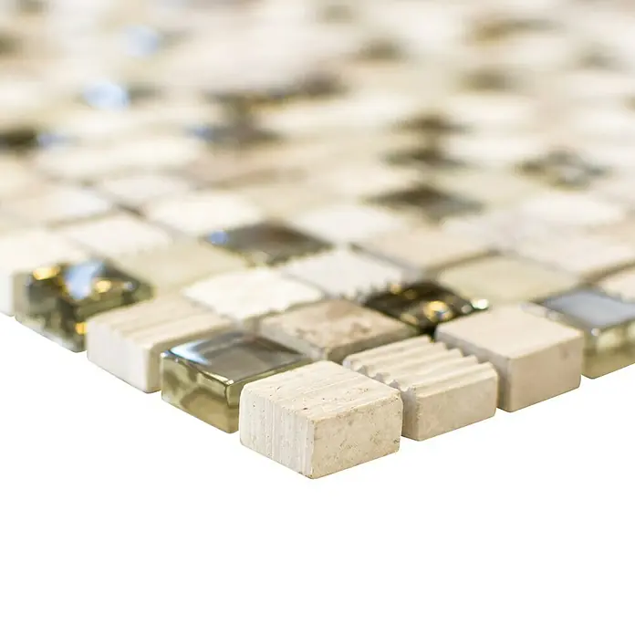 Mosaikfliese Quadrat Crystal Mix XCM HQ12 - 30,5 x 30,5 cm, Beige/Grau, Matt - Detailaufnahme