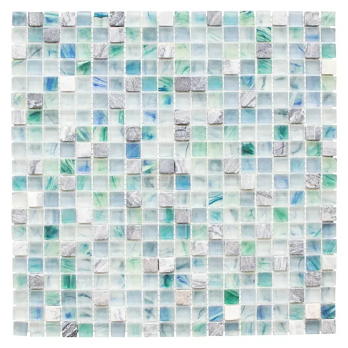 Mosaikfliese Quadrat Crystal Mix XCR 1501 - 29,5 x 29,5 cm, Grün/Blau, Glänzend - Ansicht von oben